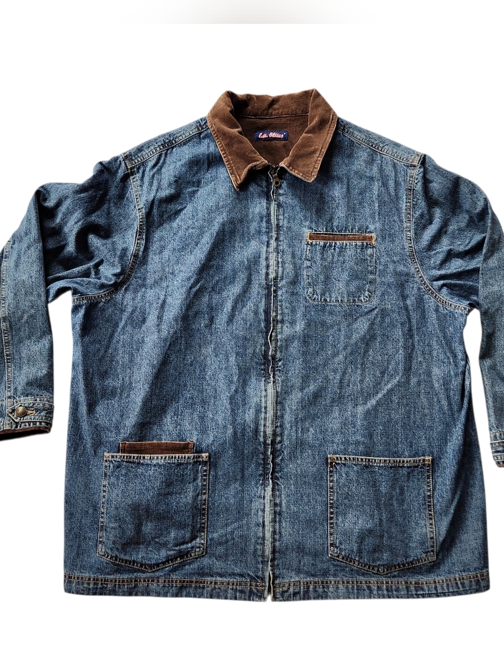 Vintage Denim Corduroy Chore Jacket Full Zip Barn Coat 80s 90s Retro Boho